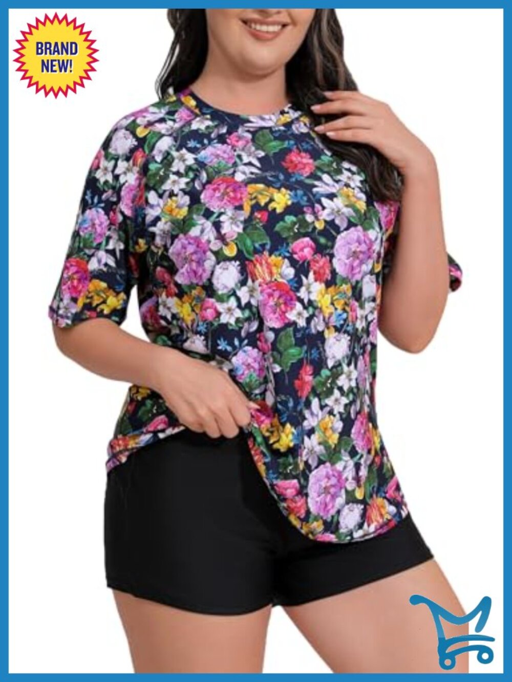 Plus Size Rash Guard Set Built in Bra UPF50+ Swim Top with Shorts